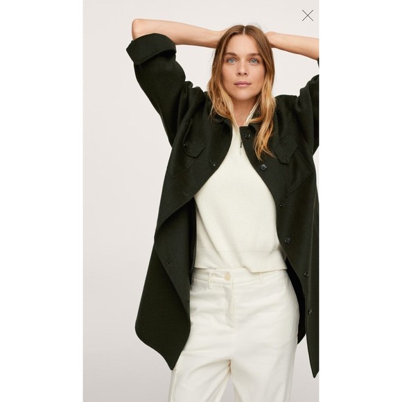 MNG By Mango Army Green Military Style Long Sleeve Collared Coat Size medium - Picture 9 of 16